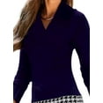 thumbnail image 3 of DYMADE Women Long Sleeve V-neck Plaid Patchwork Elegant Dress, 3 of 4