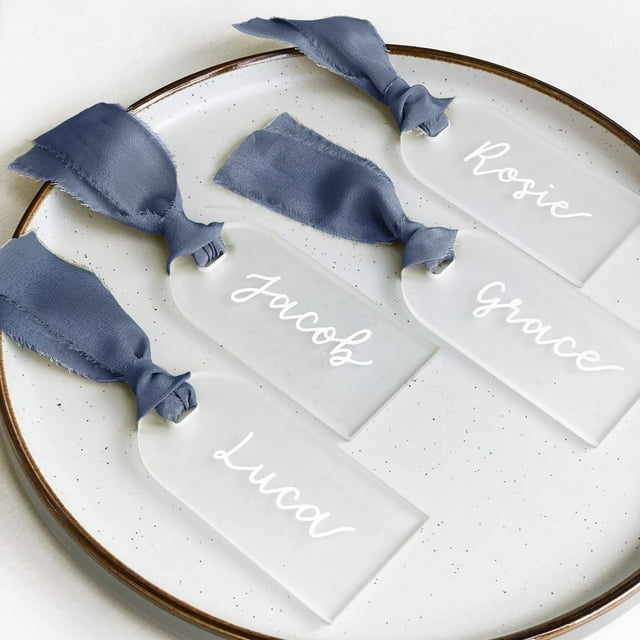TETOU 50Pcs Acrylic Place Card for Wedding Frosting Acrylic Table Seating Cards Wedding Supplies - Blue Ribbon