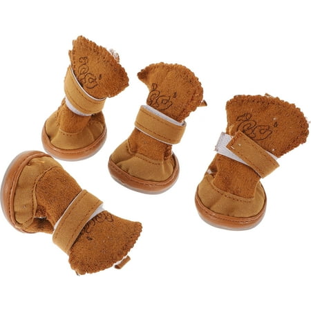 FRCOLOR 4 Pcs Dog Lamb Velvet Snow Boots Shoes for Small Dogs Cold Coffee