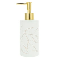 Unique Bargains 1 Pc Cylinder Marble Pattern Soap Dispenser 10.82oz White Gold Tone