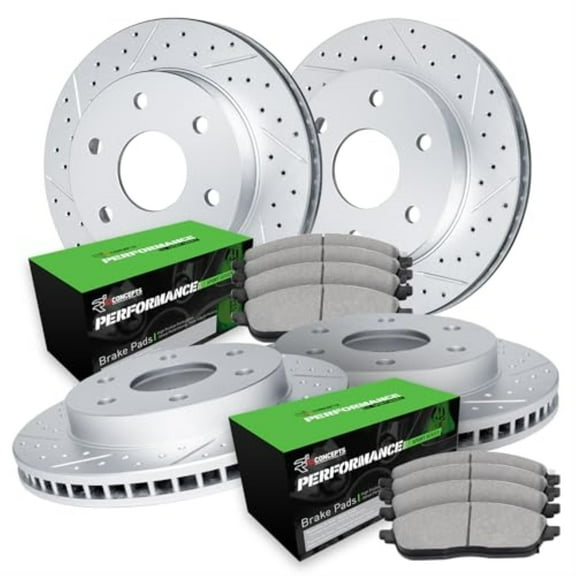 R1 Concepts Drilled and Slotted Carbon Coated Disc Brake Rotor Set with Performance Sport Pads WBSN2-46032