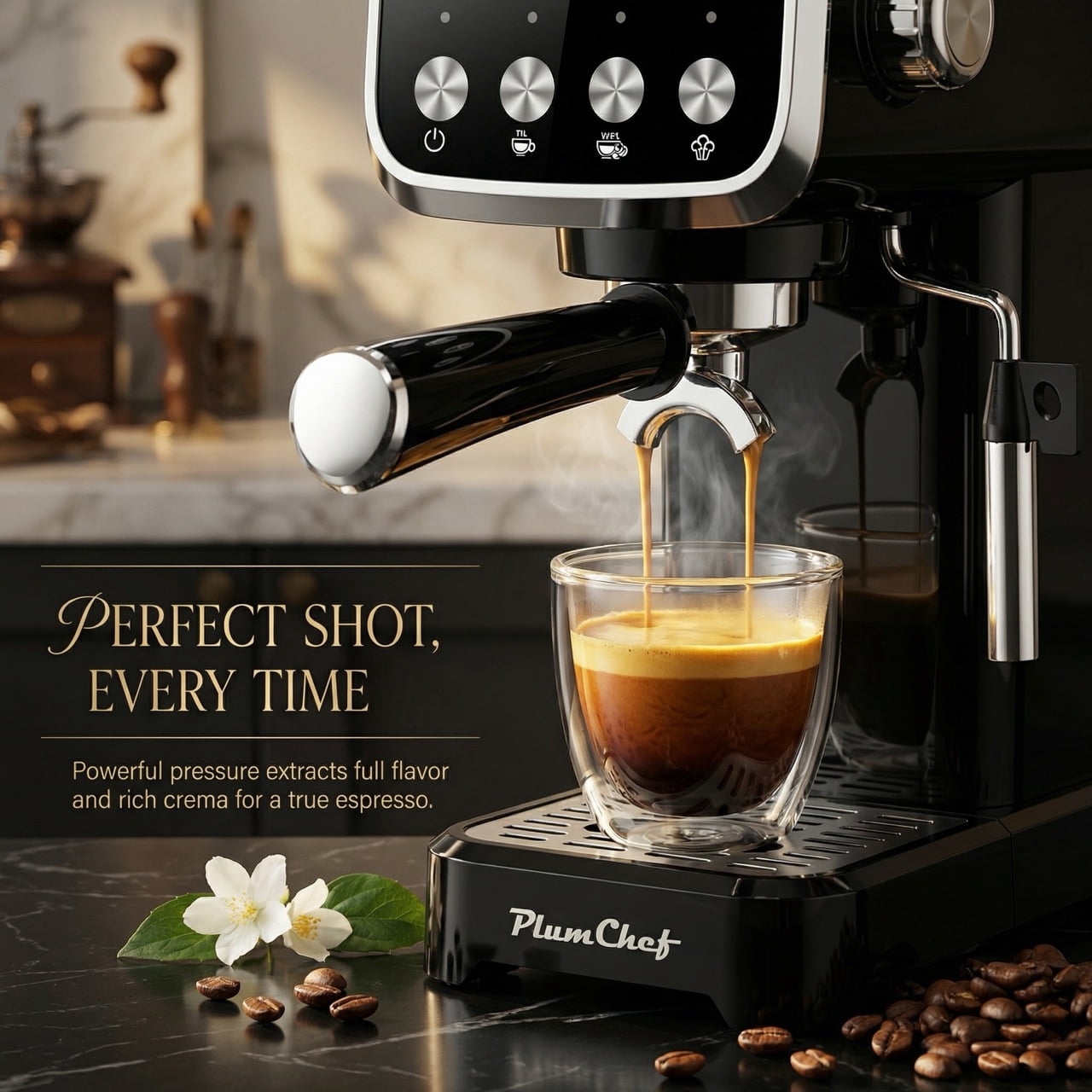 20 Bar Vertical Espresso Machine, Milk Frother, Built-in Cup Warmer, 43oz Detachable Water Tank. Compact Coffee Maker for Espresso, Americano, Latte, Digital Screen Control, Black.