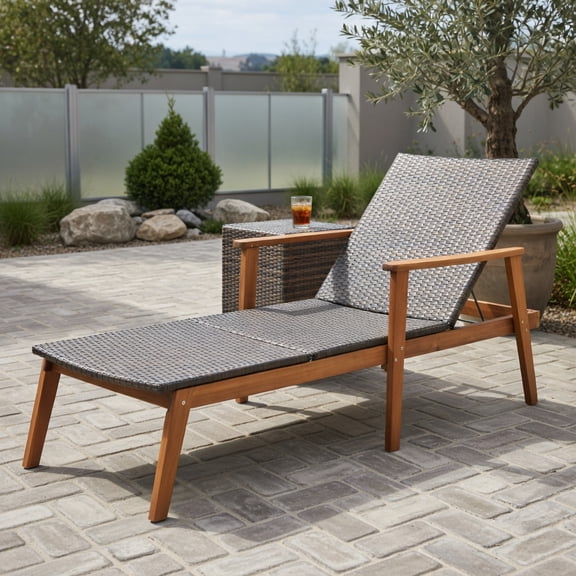 Resenkos Outdoor Chaise Lounge Chair, Patio Rattan Lounge Chair with 4-Position Adjustable Backrest, Portable Recliner for Lawn Garden Beach Yard, Red