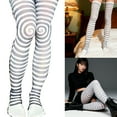 thumbnail image 2 of Women's Japanese Subcultures Punk White Silk Pantyhose Stockings Spirals Striped Patterned Opaque Tights Leggings Hosiery, 2 of 8