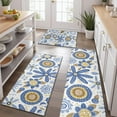thumbnail image 2 of Blue and Yellow Pioneer Flower Kitchen Rugs Sets Of 3,Kitchen Runner Rugs Non Skid Washable,Decorative Kitchen Floor Mats for Kitchen,Sink,Laundry,17"x30"+ 17"x47" + 17"x59", 2 of 6