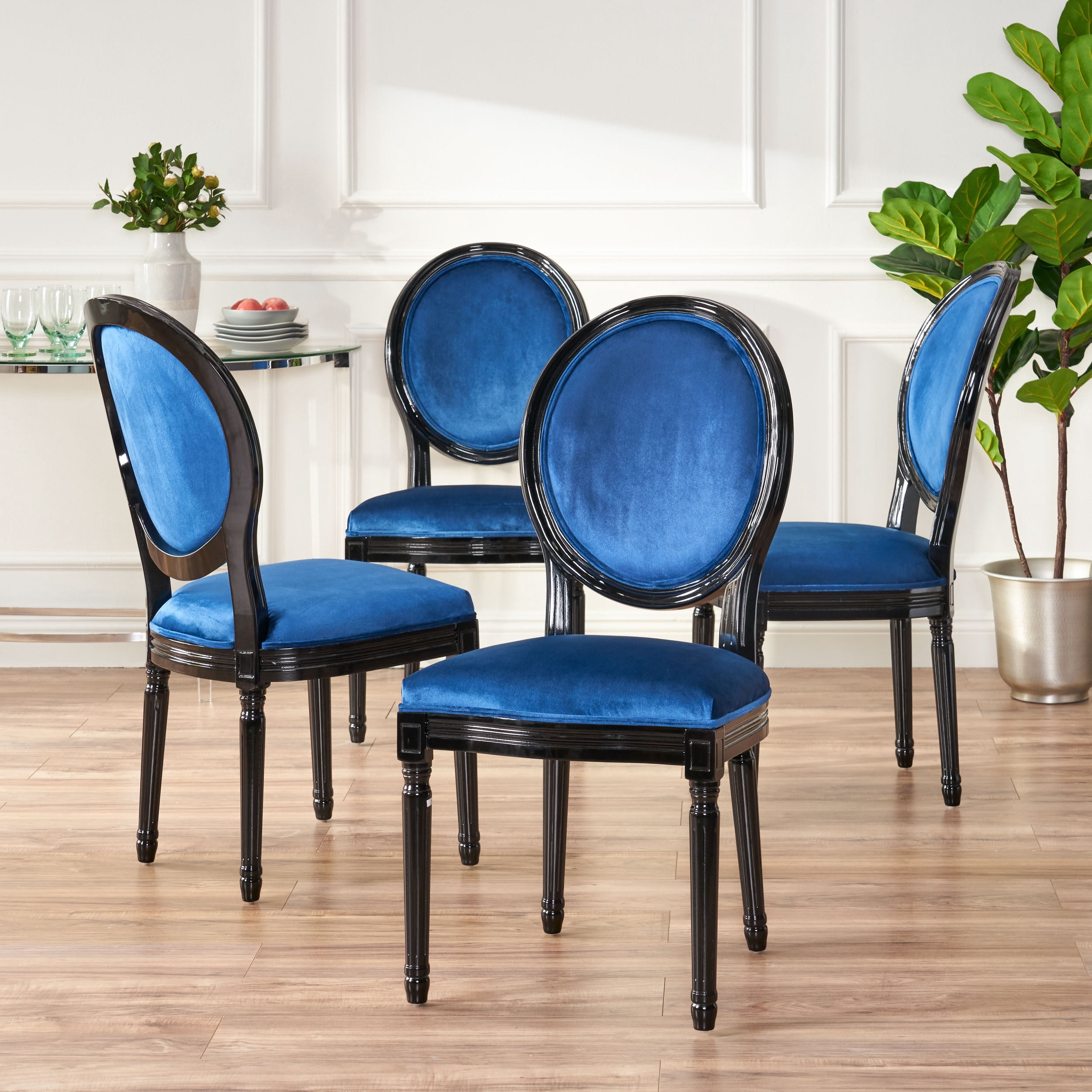 Noble House Max Indoor Contemporary Velvet Dining Chairs, Set of 4, Navy Blue