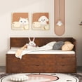 thumbnail image 2 of Twin Size Daybed with 4 Drawers and Shelves, Solid Wood Sofa Bed Frame with Backrest and Armrest, Space Saving Dual-use Platform Bed for Living Room Bedroom, No Box Spring Needed, Walnut, 2 of 7