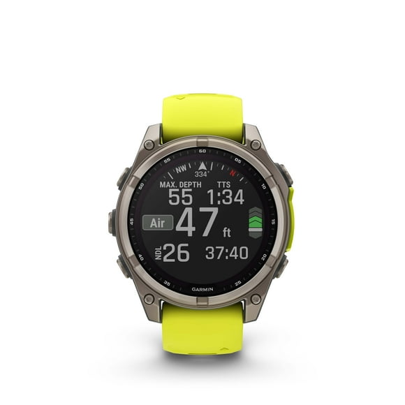 Garmin fēnix 8 Solar Sapphire Smartwatch 47mm - GPS, Compass, Gyroscope and Barometric Altimeter | Titanium with Amp Yellow/Graphite Silicone Band