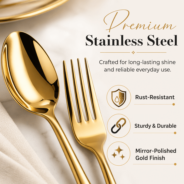 NULAS 24-Piece Gold Stainless Steel Flatware Set photo 6