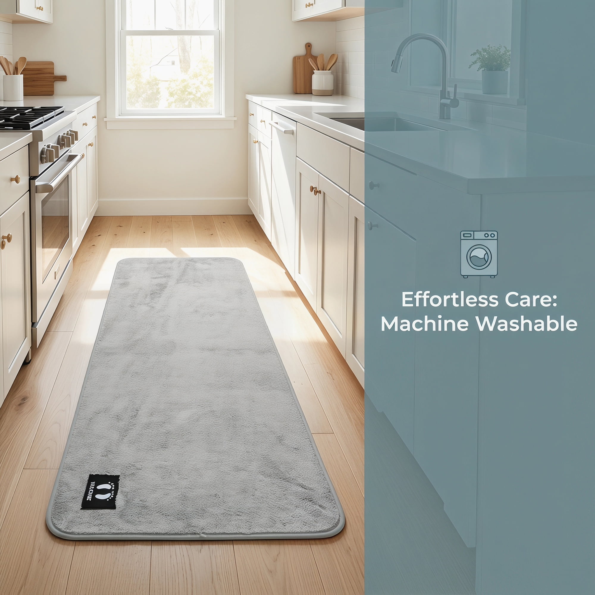 Unique Bargains Non Slip Absorbent Solid Color Polyester Runner Mat Light Grey 47" x 20"