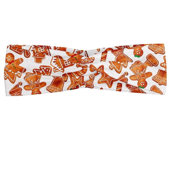 Christmas Headband, Gingerbread Man House Cones Xmas Cookie Celebration Theme, Elastic and Soft Women's Bandana for Sports and Everyday Use, Grey Red Coconut, by Ambesonne