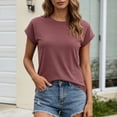 thumbnail image 2 of Rggeeun Womens Shirts Summer Knit Solid Color Smooth Short Sleeve Crew Neck Loose Soft Breathable for Daily Wear Leisure Tshirts,Red,Xl, 2 of 5