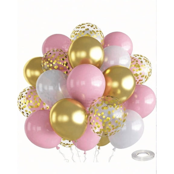 Assorted Latex Balloons Pink White Gold Metallic Confetti Style 30-Piece 12 Inch