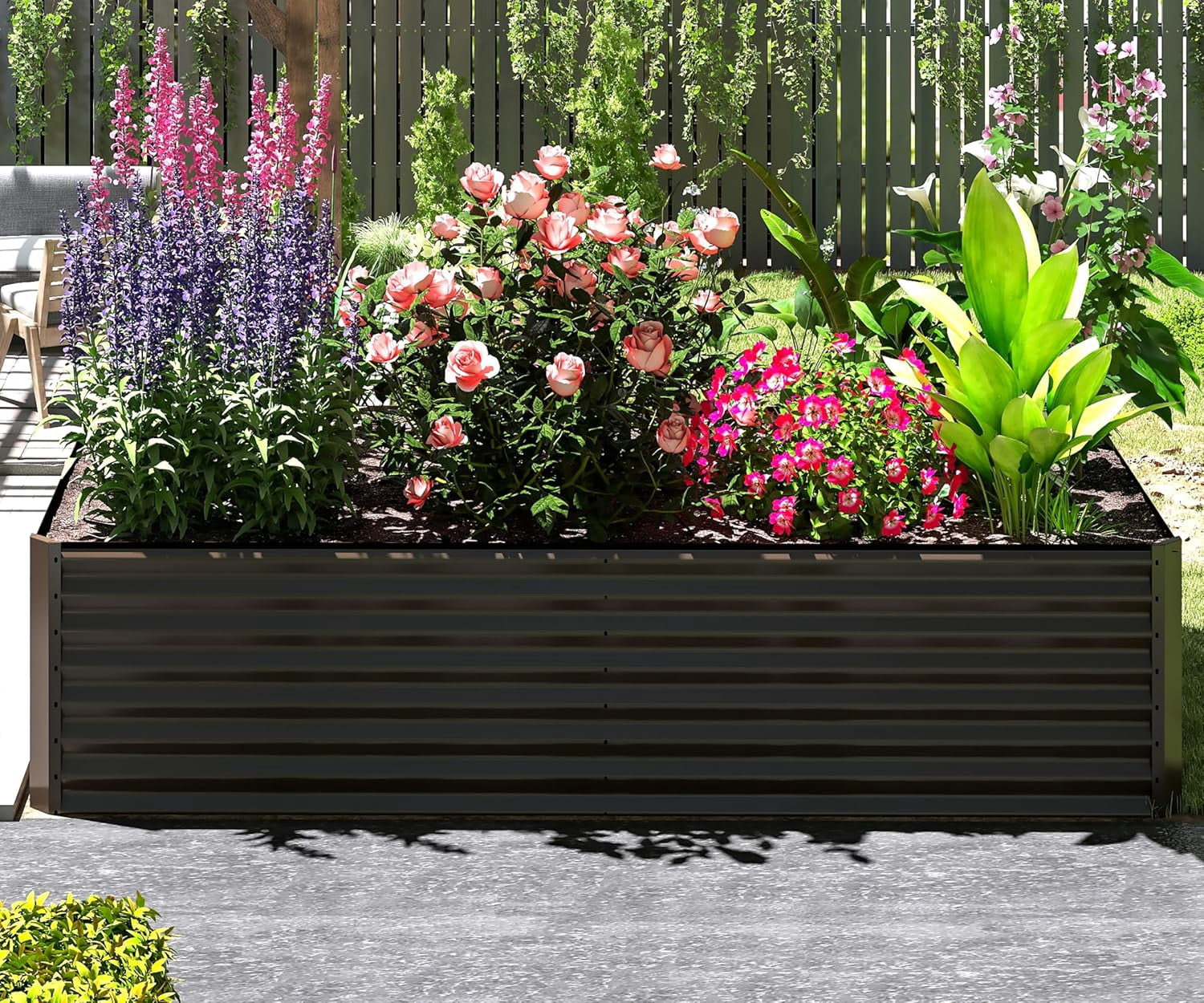 6x3x2ft Galvanized Raised Garden Bed, Outdoor Planter Garden Boxes Large Metal Planter Box for Gardening Vegetables Fruits Flowers, Brown