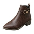 thumbnail image 3 of Leozcaa Women's Ankle Boots Low Chunky Heel Comfortable Buckle Round Toe Short Fall Dress Booties, 3 of 9