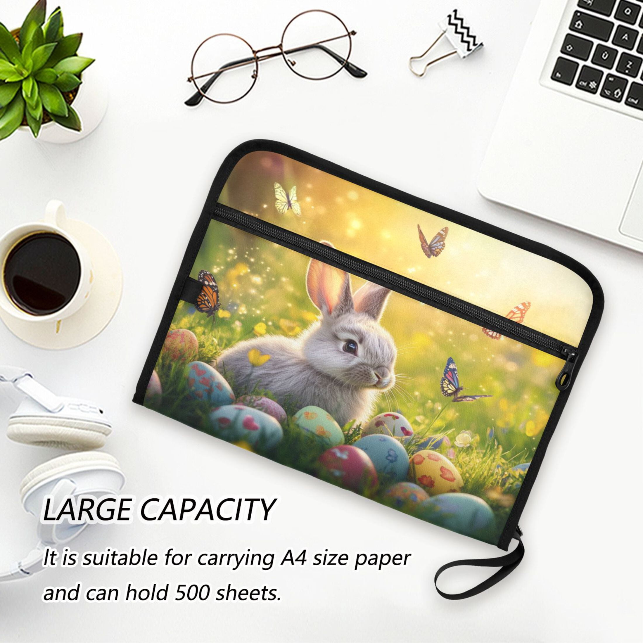 Accordion File Organizer with Zip Closure 13 Pockets Expanding File Folder Letter A4 Paper Document Organizer for Home Office Easter Bunny and Butterflies