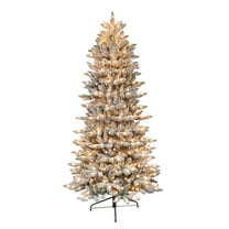 Puleo International 7.5 ft. Pre-Lit Flocked Slim Fraser Fir Artificial Christmas Tree with 500 UL-Listed Clear Lights