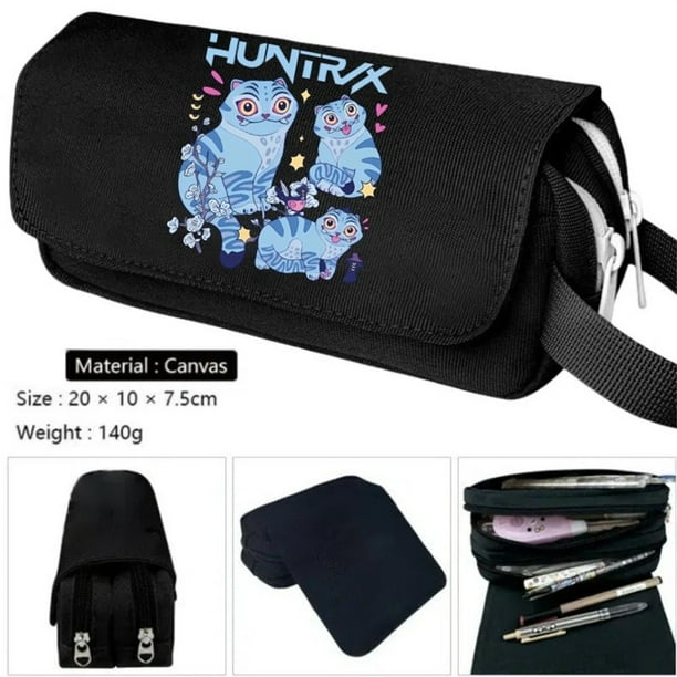 Kpo-p Demon Hun-ter Leather Flap Pencil Case,7.8" Cosmetic Bag, Zipper Organizer, Leather Flap Stationery Bag
