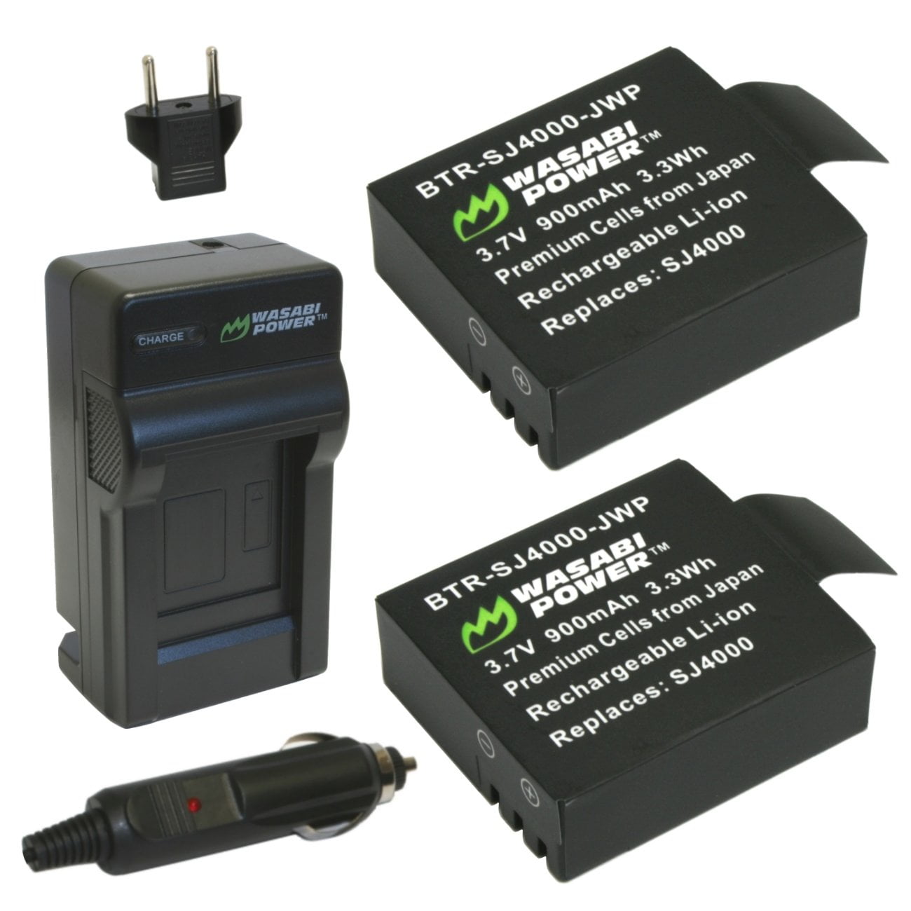 Wasabi Power Battery (2Pack) and Charger for SJCAM SJ4000, SJ5000 and