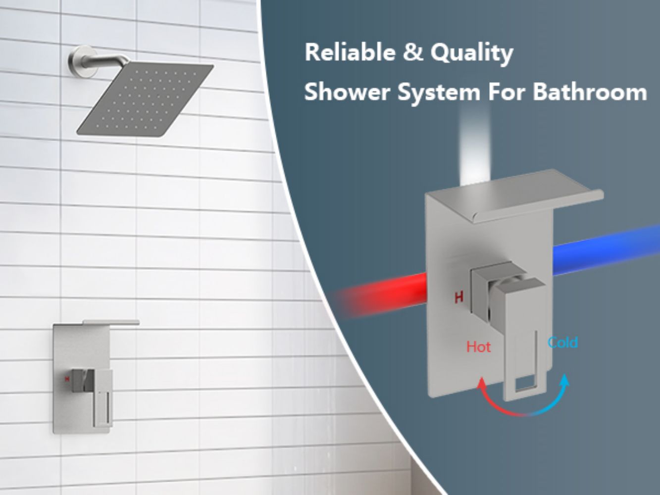 Brushed Nickel Shower Faucet Set with 8 Inch Rain Shower Head, Single Handle Shower System with Storage Shelf, Modern Wall Mounted Bathroom Fixture for Full Body Coverage