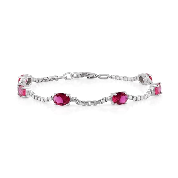 Belacqua Siam Ruby July Birthstone Bracelet in Sterling Silver for Women 7.5 Inches Length