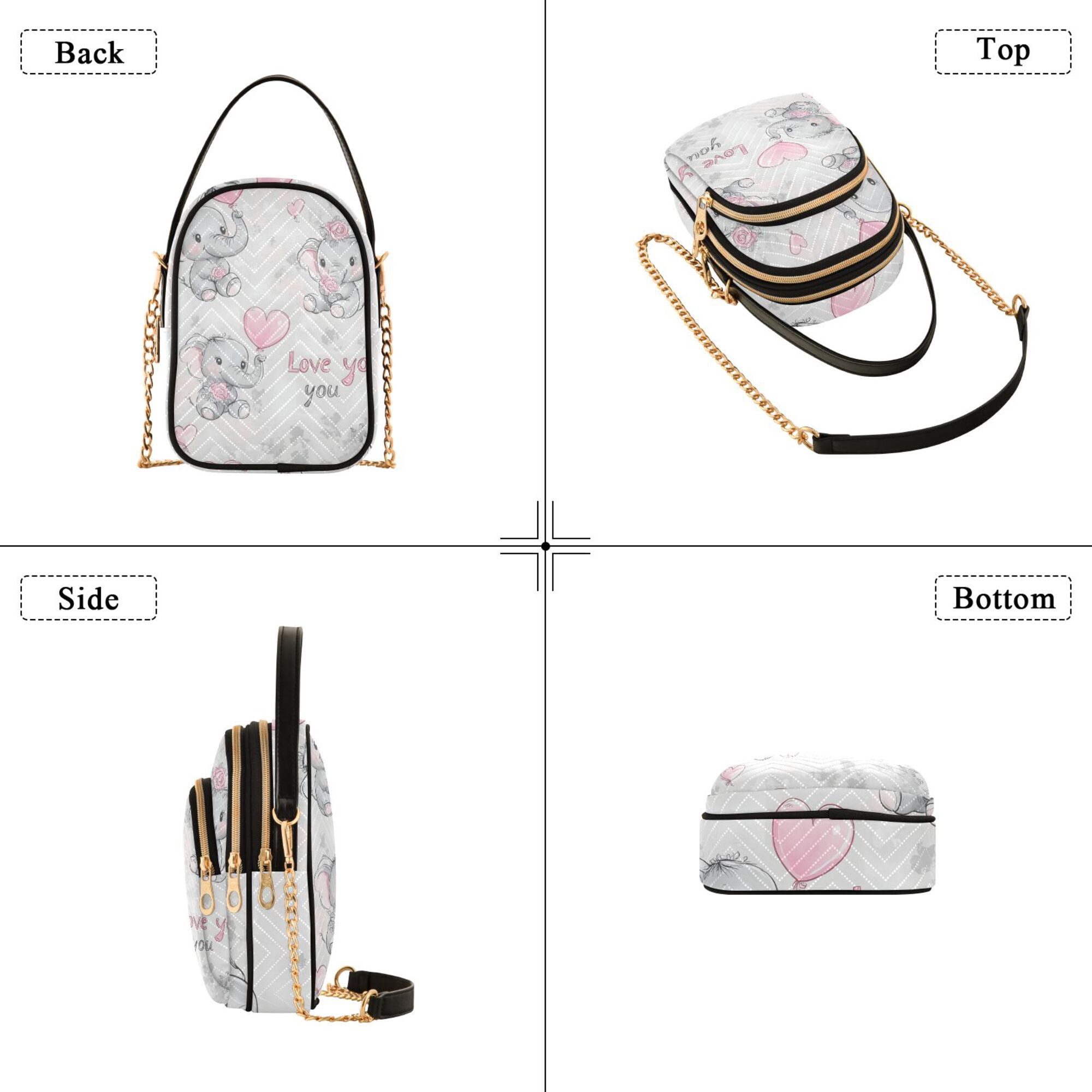 FORMRS Crossbody Bag for Women Quilted Travel Shoulder Cell Phone Purse with Chain Strap Handbag, Cartoon Elephant