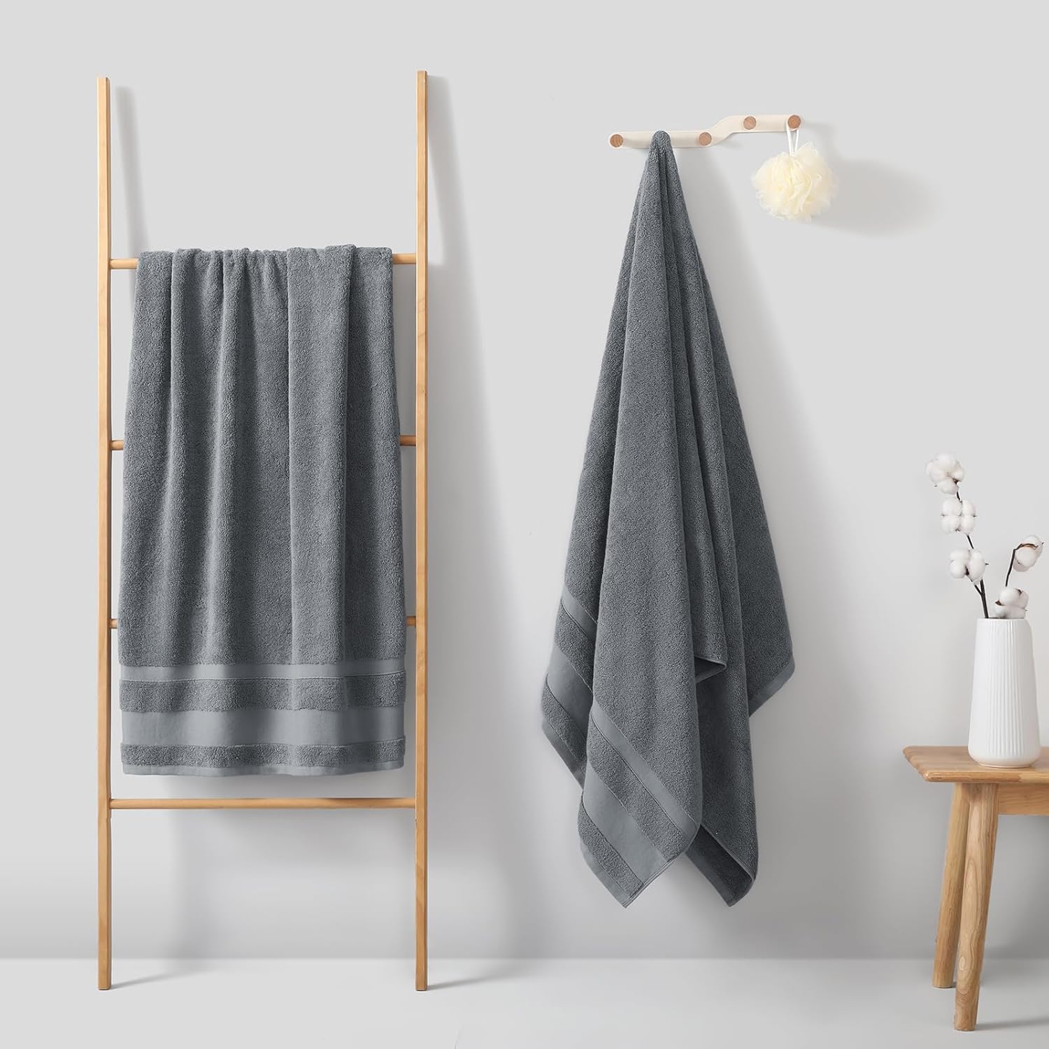 2-Piece 800GSM Oversized Cotton Bath Towels, 35x70in, Quick Dry, Ultra Soft, Super Absorbent, Grey