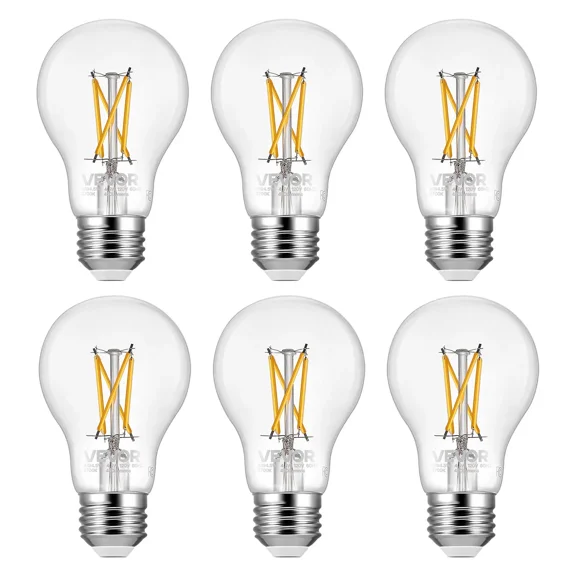 6-Pack Dimmable Edison LED Bulbs A19 - 4.5W, 450 Lumens, 2700K Warm White, E26 Antique Style Light Bulbs