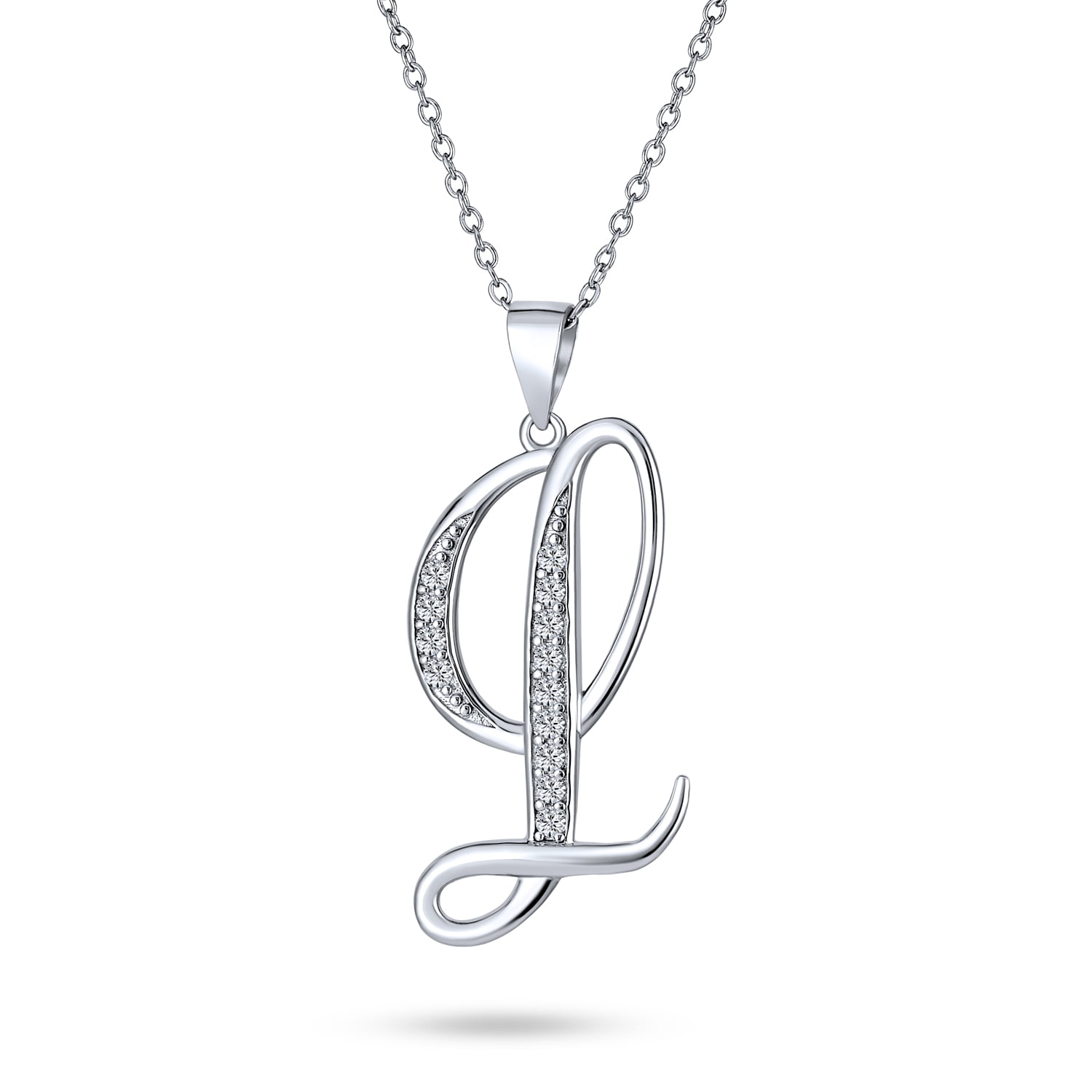 Initial Letter "L" Cubic Zirconia CZ Crystal Symbol Necklace Pendant in 14k Gold 