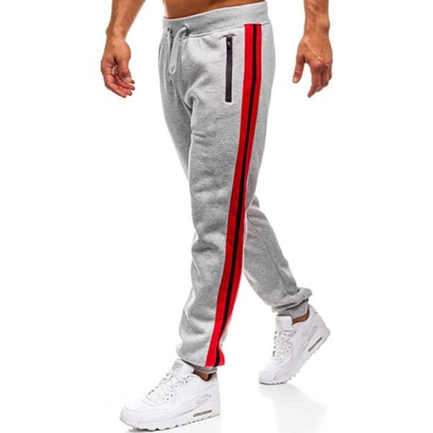 Luiryare - Mens Jogger Sweatpants Drawstring Elastic Waist Zipper Pockets Wide Side Stripe