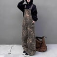 thumbnail image 5 of Women's Jumpsuits Casual Retro Leopard Print Pocket Overalls Loose Fit Wide Leg Rompers,Coffee,XL, 5 of 9