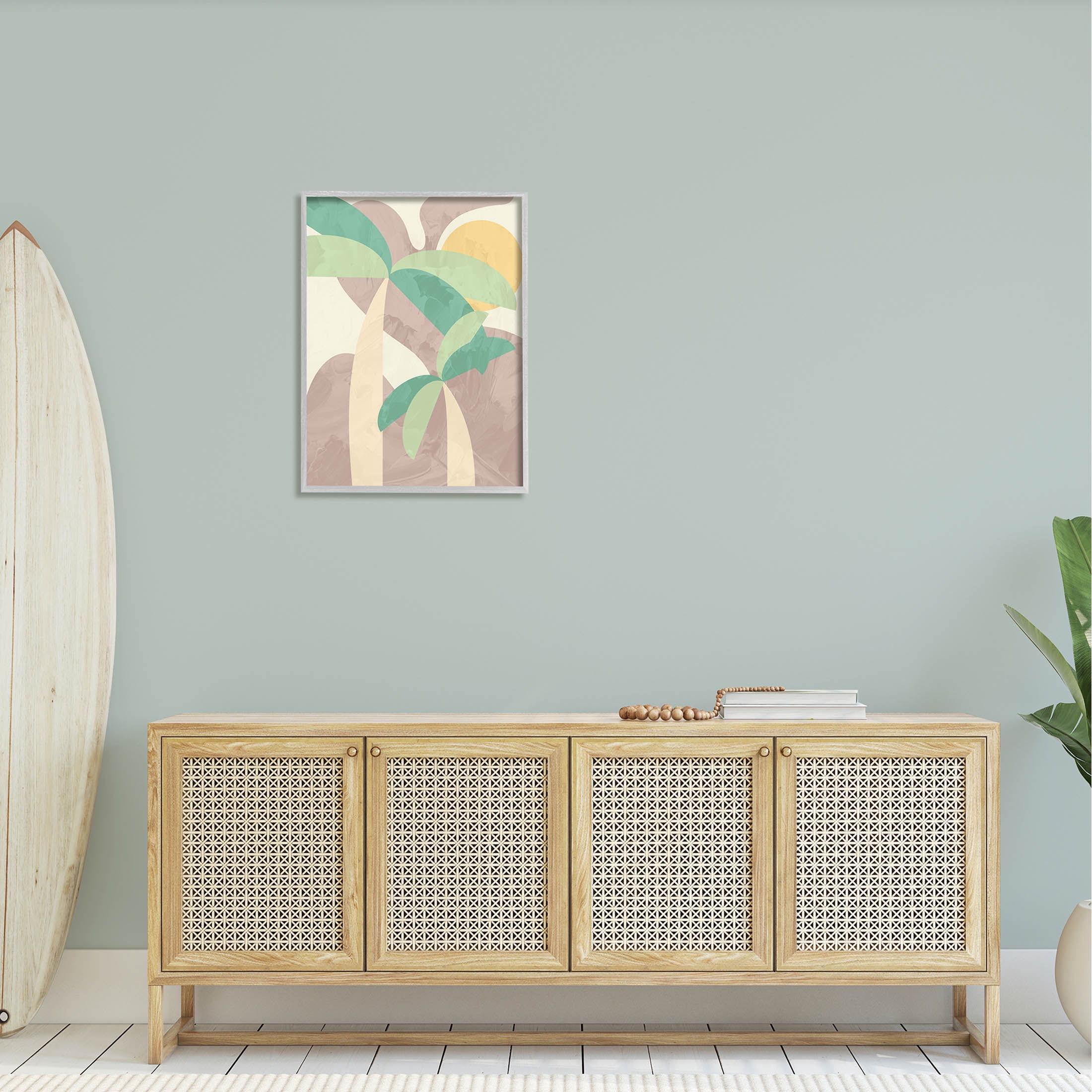 Abstract Summer Palms Shapes Botanical & Floral Graphic Art Gray Framed Art Print Wall Art