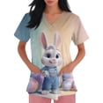 thumbnail image 4 of Womens Easter Scrub Tops V-Neck Short Sleeve Stretch Bunny/Egg Printed Nurse Working Uniforms, 4 of 5