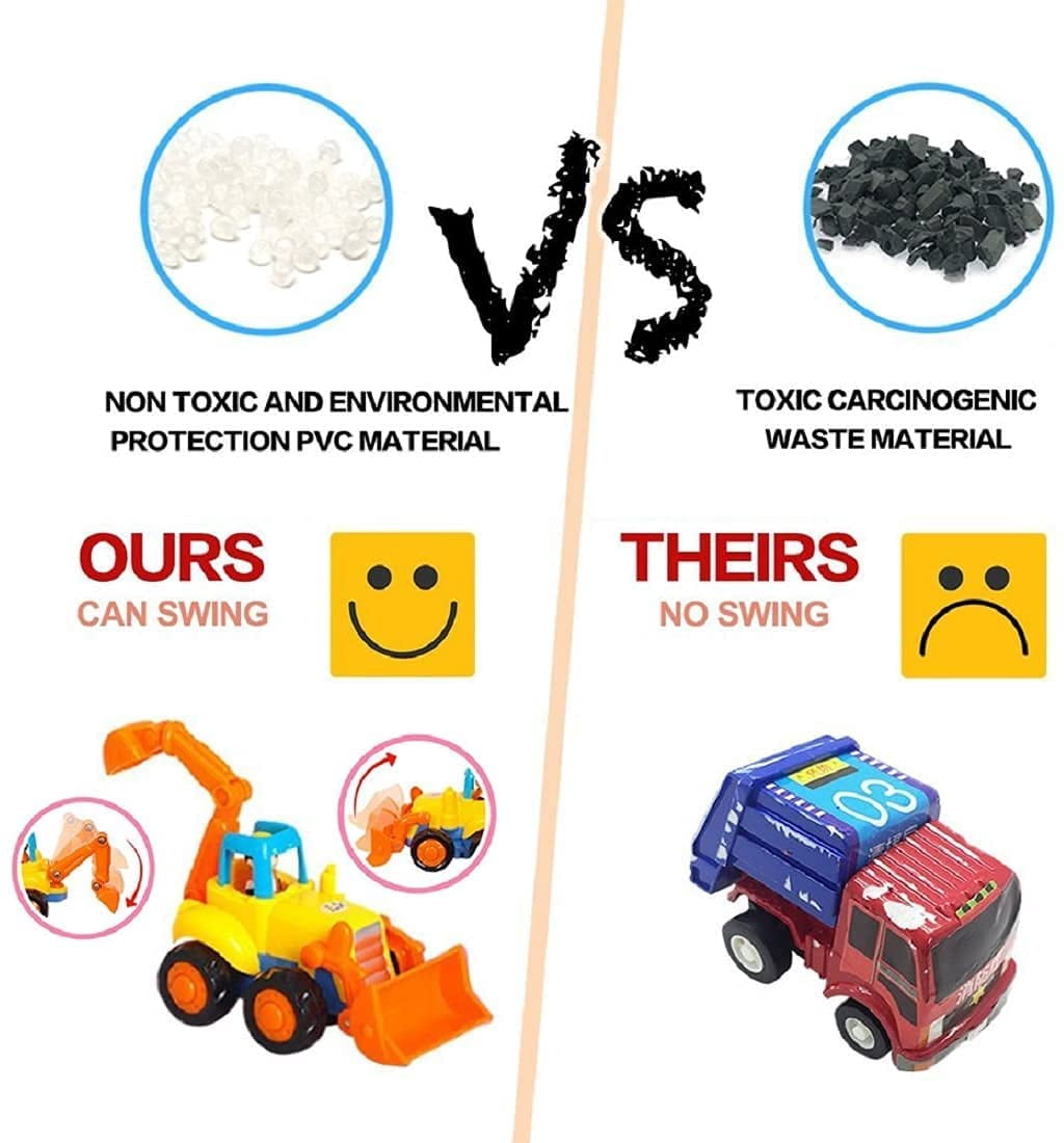Inertia Toy Early Educational Toddler Baby Toy Friction Powered Cars Push and Go Cars Tractor Bulldozer Dumper Cement Mixer Engineering Vehicles Toys for Children Boys Girls Kids Gift 4PCS
