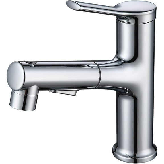 Bathroom Sink Faucet with Pull Down Sprayer Dual Mode Brass Retractable Mixer Tap for Hot and Cold Water Single Handle Pull-Out Faucet Basin Faucet Single Hole Lavatory Faucet,Grey