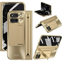 Case for Google Pixel 9 Pro Fold with Hinge Protection & Stylus S Pen Holder, Built-in Screen Protector Matte UV Back Mil-Grade Protection Anti-Scratch Shockproof Protective Case, Gold