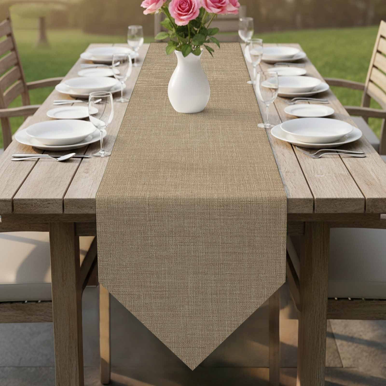 Brown Farmhouse Table Runner Linen Burlap Table Runner 36 Inches Small Vintage Country Monochrome Textured Dresser Scarves for Kitchen Island Coffee Dining Room Party Holiday Decoration 13"x36"