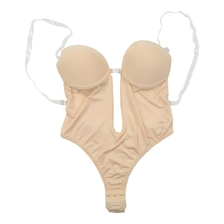 POPLIS Plunge V Neck Bodysuit Builts in Bra for Women Low Back Backless Shapewear Seamless Thong Leotard Body Shaper