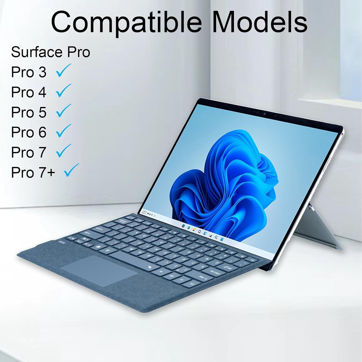 Type Cover for Microsoft Surface Pro 7+/Pro 7/Pro 6/Pro 5/Pro 4/Pro 3, Bluetooth Keyboard with Multi-Touch Trackpad, Ultra Slim-Cobalt Blue With Backlit