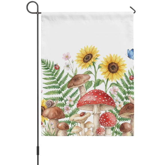 Country Mushroom Garden Flags For Outdoor, Sunflower Fern Leaf Butterfly Ladybug Botanical Small Double Side Yard Flags Weather Proof Garden Decor for Lawn Outside Holiday 12 x 18 Inches