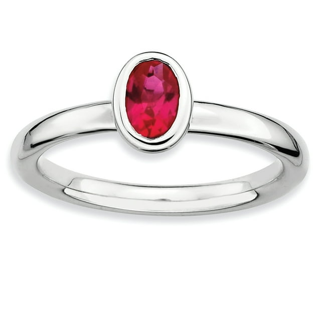 Bague en Argent Sterling Stackable Expressions Ovale en Rubis Créé Taille 5