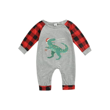 

Christmas Family Matching Pajamas Set Adult Kids Baby Dinosaur Plaid Print Tops+Plaid Pants Sleepwear Nightwear Set