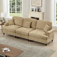 thumbnail image 5 of Newest Elegant Large 3 Seater Sofa Couch,Flared Arms,Removable Ruffles Pleats Skirts,Spindle Legs, Comfy Chenille Three-Seat Sofa for Living Room, Light Coffee, 5 of 20