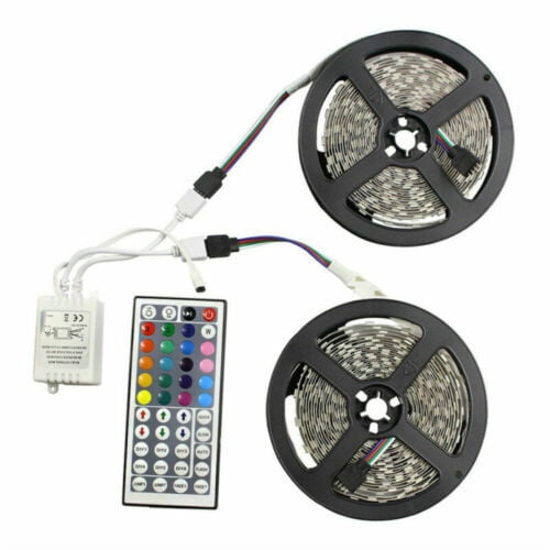 Tira LED de 5 m con control remoto, RGB regulable que cambia de color, ideal para dormitorio, cocina y habitación infantil (2 rollos, resistente al agua).
