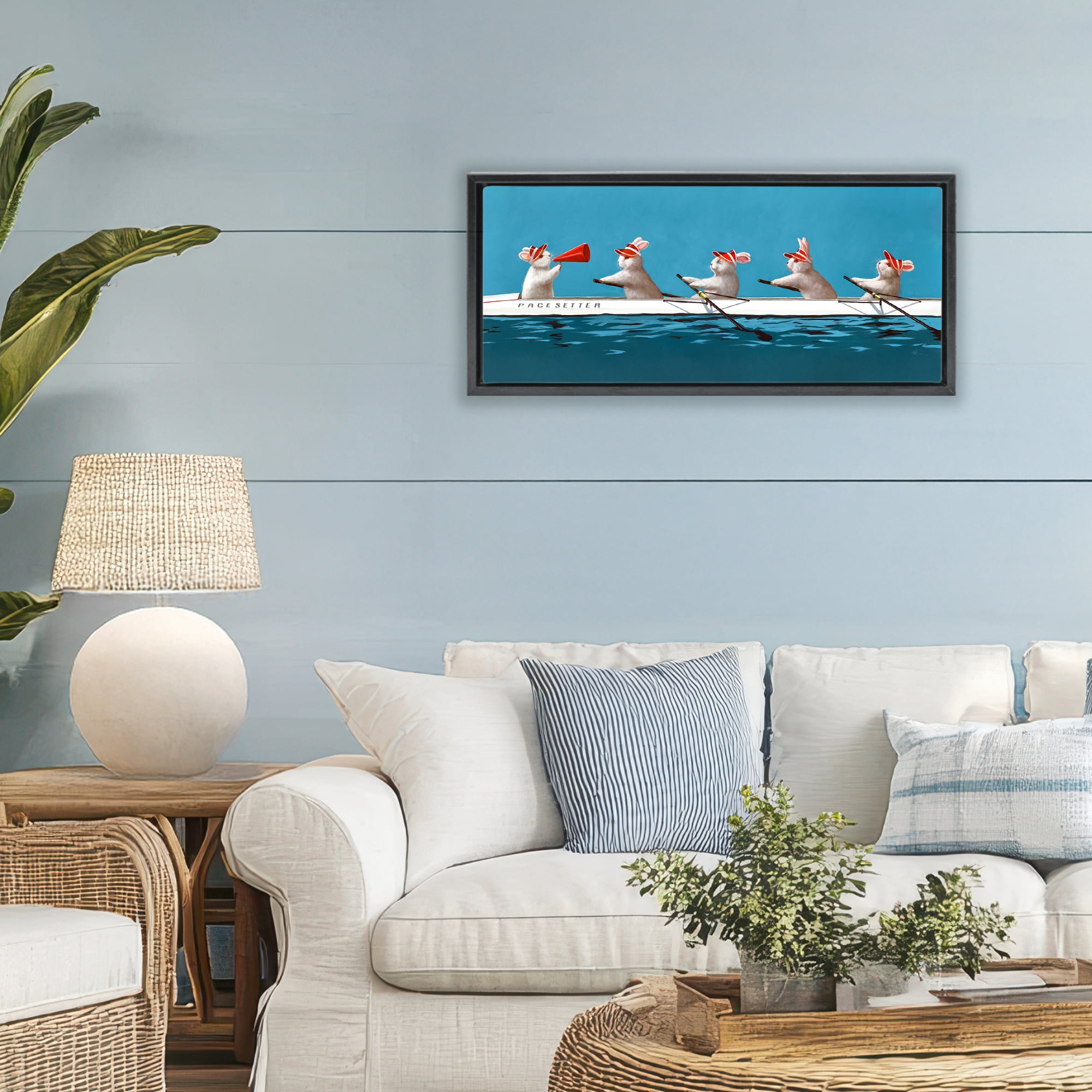 Stupell Industries Bunnies In The Boat Black Framed Floater Canvas Wall Art, design by Lucia Heffernan