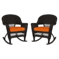 thumbnail image 1 of Jeco Rocker Wicker Chair in Espresso with Orange Cushion (Set of 2), 1 of 9
