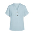 thumbnail image 6 of PIWHJQK Women Casual Short Sleeve T Shirt Blouses Women V-neck Solid Tee Top Casual Button Summer Fashion Style Summer Outfits, 6 of 6