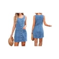 thumbnail image 3 of Dresses for Women Sleeveless Stretchy Jean Summer Casual Western Short Button Down Dress with Patch Pocket Light Blue XL, 3 of 8