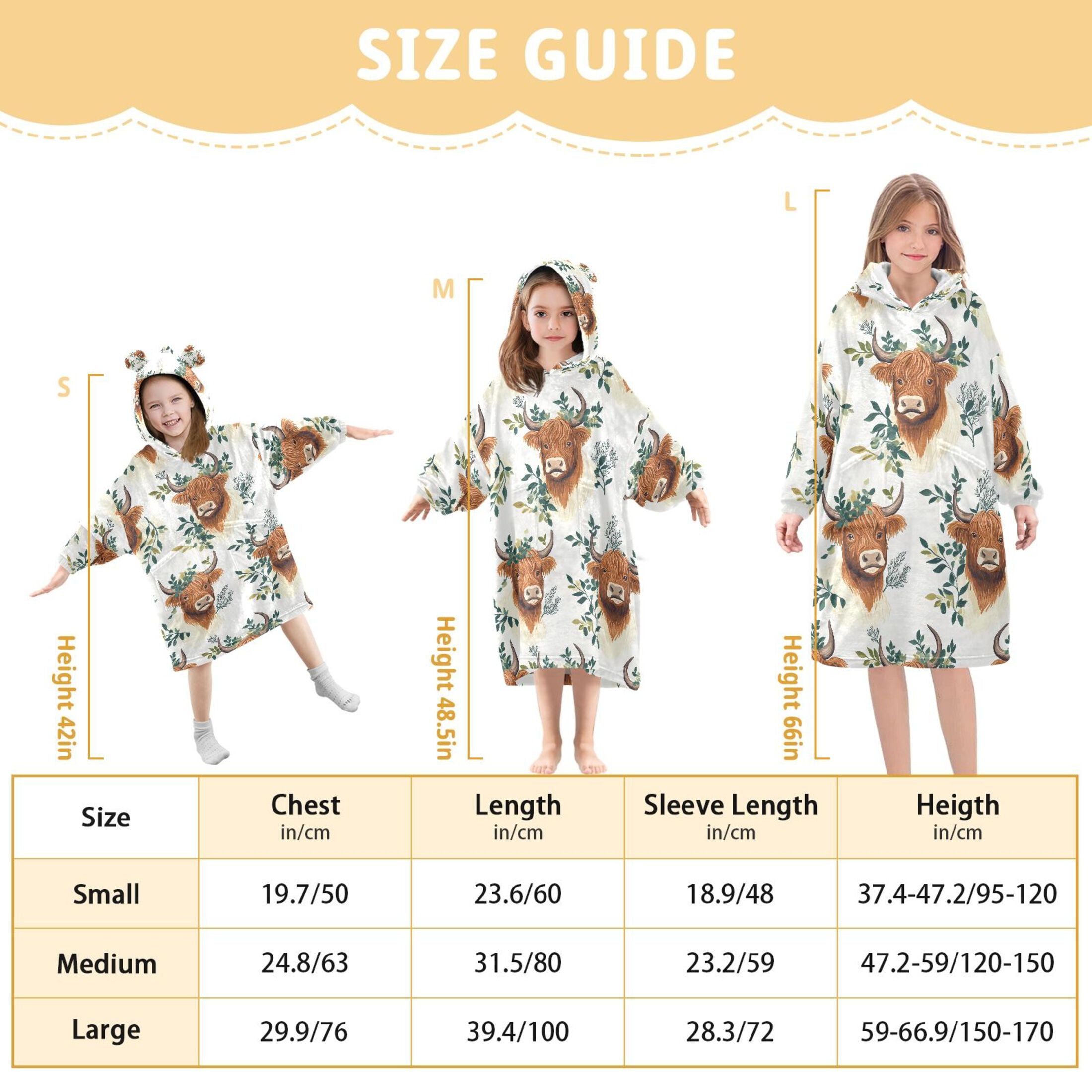 joogoo Wearable Blanket Hoodie for Highland Cattle Leaves-h1 Oversized Sherpa Hooded 3-14 YR M