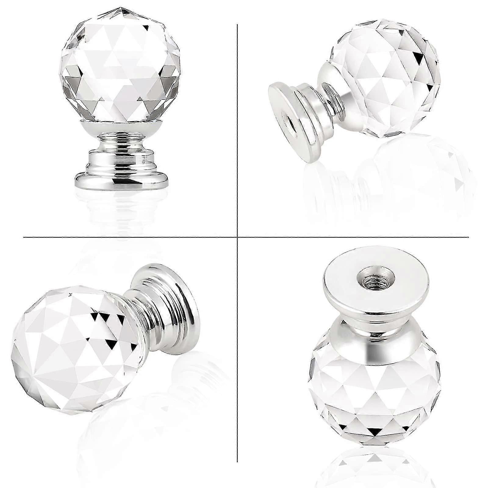 10 x 20mm Round Glass Kitchen Cabinet Handles Clear Diamond Furniture Drawer Handles Crystal Cabinet Pulls with Screws